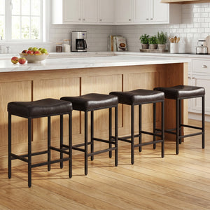 Set of 2 25 Inch Counter Height Bar Chairs for Kitchen Island-Brown view 3