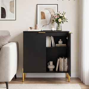 Set of 2 2-Door Buffet Cabinet Sideboard with Metal Legs-Black view 5