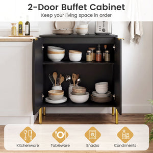 Set of 2 2-Door Buffet Cabinet Sideboard with Metal Legs-Black view 6