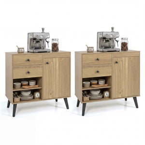 Set of 2 31 inches Buffet Cabinet with 2 Drawers and Open Compartments for Kitchen-Natural view 3