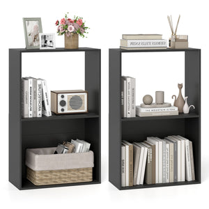 Set of 2 3-Tier Bookshelf with Open Storage Compartment and Freestanding Display Shelf-Black