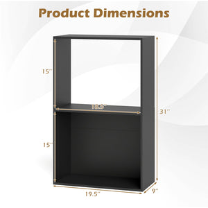 Set of 2 3-Tier Bookshelf with Open Storage Compartment and Freestanding Display Shelf-Black view 5