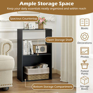 Set of 2 3-Tier Bookshelf with Open Storage Compartment and Freestanding Display Shelf-Black view 7