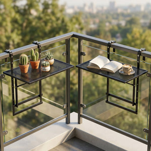 Set of 2 48 inches Balcony Railing Table with 5-Level Adjustable Height for Patio and Deck-Black view 2
