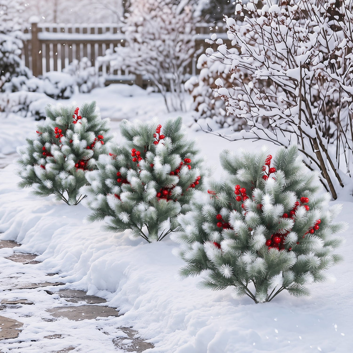 Set of 2 Artificial Cedar Topiary with Ground Spikes for Porch Patio Winter Decoration view 2