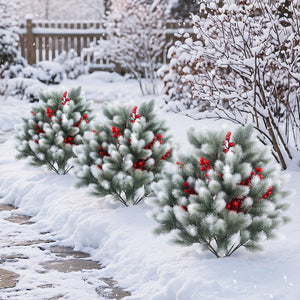 Set of 2 Artificial Cedar Topiary with Ground Spikes for Porch Patio Winter Decoration view 2