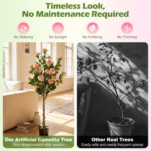 Set of 2 Artificial Camellia Tree with 27 Blossoms in Cement Pot for Home view 6