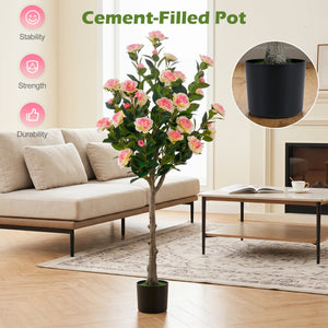 Set of 2 Artificial Camellia Tree with 27 Blossoms in Cement Pot for Home view 7