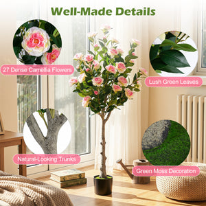 Set of 2 Artificial Camellia Tree with 27 Blossoms in Cement Pot for Home view 9