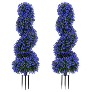 Set of 2 Artificial Spiral Topiary Trees with Sun Protection and Ground Spikes-Purple