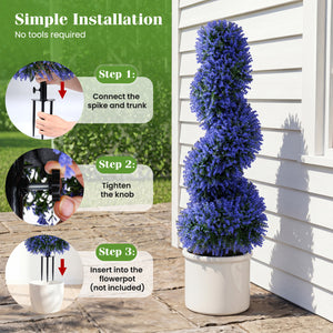 Set of 2 Artificial Spiral Topiary Trees with Sun Protection and Ground Spikes-Purple view 5