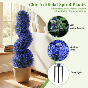 Set of 2 Artificial Spiral Topiary Trees with Sun Protection and Ground Spikes-Purple view 7