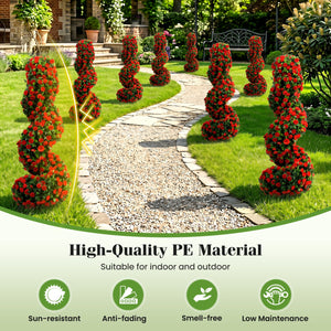 Set of 2 Artificial Spiral Topiary Trees with Sun Protection and Ground Spikes-Red view 6