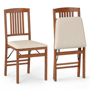 Set of 2 Foldable Upholstered Kitchen Chairs with Padded Seat-Beige