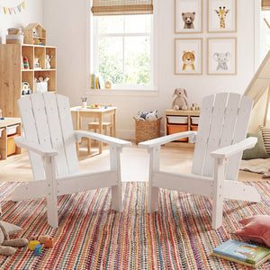 Set of 2 Kid's Adirondack Chair with with High Backrest and Armrests-White view 2