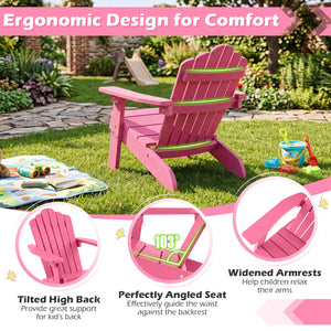 Set of 2 Kids Adirondack Chairs All-weather Outdoor Chairs for Children with Tilted High Backrest-Pink view 7