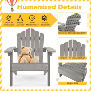 Set of 2 Kids Adirondack Chairs All-weather Outdoor Chairs for Children with Tilted High Backrest-Grey view 6
