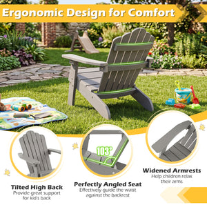 Set of 2 Kids Adirondack Chairs All-weather Outdoor Chairs for Children with Tilted High Backrest-Grey view 7