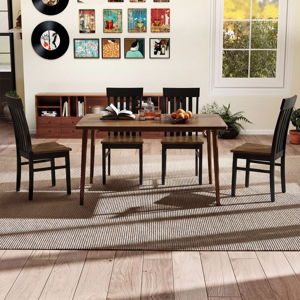 Set of 2 Kitchen Armless Dining Chairs with Slatted High Backrests-Black view 2