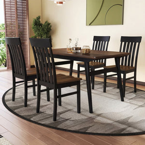 Set of 2 Kitchen Armless Dining Chairs with Slatted High Backrests-Black view 3