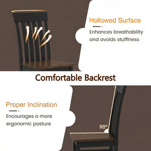 Set of 2 Kitchen Armless Dining Chairs with Slatted High Backrests-Black view 7