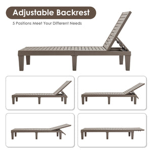 Set of 2 Outdoor Chaise Lounge Chair with 5 Positions Adjustable Backrest-Brown view 9