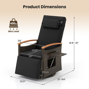 Set of 2 Patio Rattan 360° Swivel Recliner Chair with Adjustable Backrest and Footrest-Black view 4