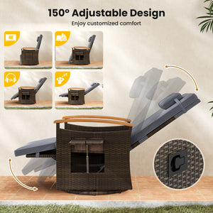 Set of 2 Patio Rattan 360° Swivel Recliner Chair with Adjustable Backrest and Footrest-Dark Gray view 8