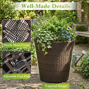 Set of 2 Plastic Taper Rattan Planters with Drainage Holes and Saucers-Brown view 7