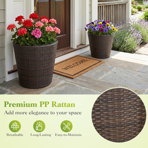 Set of 2 Plastic Taper Rattan Planters with Drainage Holes and Saucers-Brown view 8