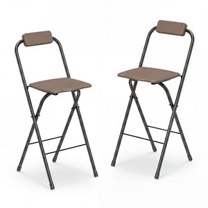 Set of 2 Portable Bar Height Stools with Ergonomic Seat and Comfortable Footrest-Brown