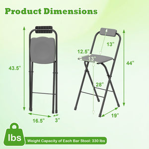 Set of 2 Portable Bar Height Stools with Ergonomic Seat and Comfortable Footrest-Black view 4