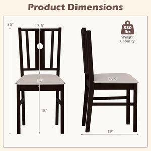 Set of 2 Rubber Wood Kitchen Chairs with Fabric Padded Seat -Coffee view 4