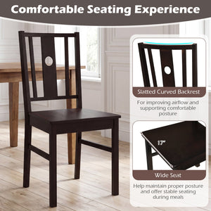 Set of 2 Solid Rubber Wood Kitchen Chairs with Slatted Curved Backrest-Coffee view 6