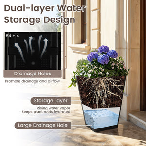 Set of 2 Square Taper Planter with Optional Drainage Hole and Removable Inner Bucket-Black view 7