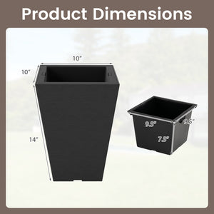 Set of 2 Square Taper Planter with Optional Drainage Hole and Removable Inner Bucket-Black view 5