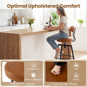 Set of 2 Swivel Barstools Faux Leather with Upholstered Seat and Back-Brown view 6