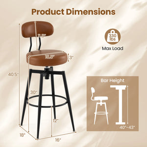Set of 2 Swivel Barstools Faux Leather with Upholstered Seat and Back-Brown view 4