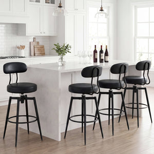 Set of 2 Swivel Barstools Faux Leather with Upholstered Seat and Back-Black view 5
