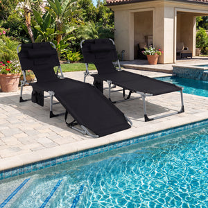 Set of 2 Tanning Chair Portable Chaise Lounge Chair with 4-Position Adjustable Backrest-Black view 2