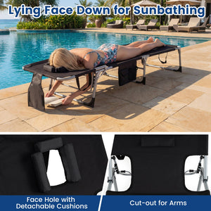 Set of 2 Tanning Chair Portable Chaise Lounge Chair with 4-Position Adjustable Backrest-Black view 8
