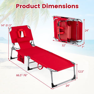 Set of 2 Tanning Chair Portable Chaise Lounge Chair with 4-Position Adjustable Backrest-Red view 5