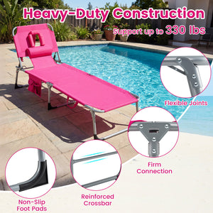 Set of 2 Tanning Chair Portable Chaise Lounge Chair with 4-Position Adjustable Backrest-Pink view 9