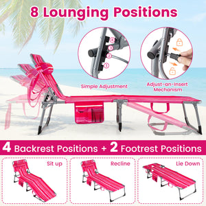 Set of 2 Tanning Chair Portable Chaise Lounge Chair with 4-Position Adjustable Backrest-Pink Stripe view 4