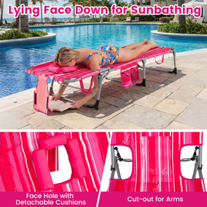 Set of 2 Tanning Chair Portable Chaise Lounge Chair with 4-Position Adjustable Backrest-Pink Stripe view 6