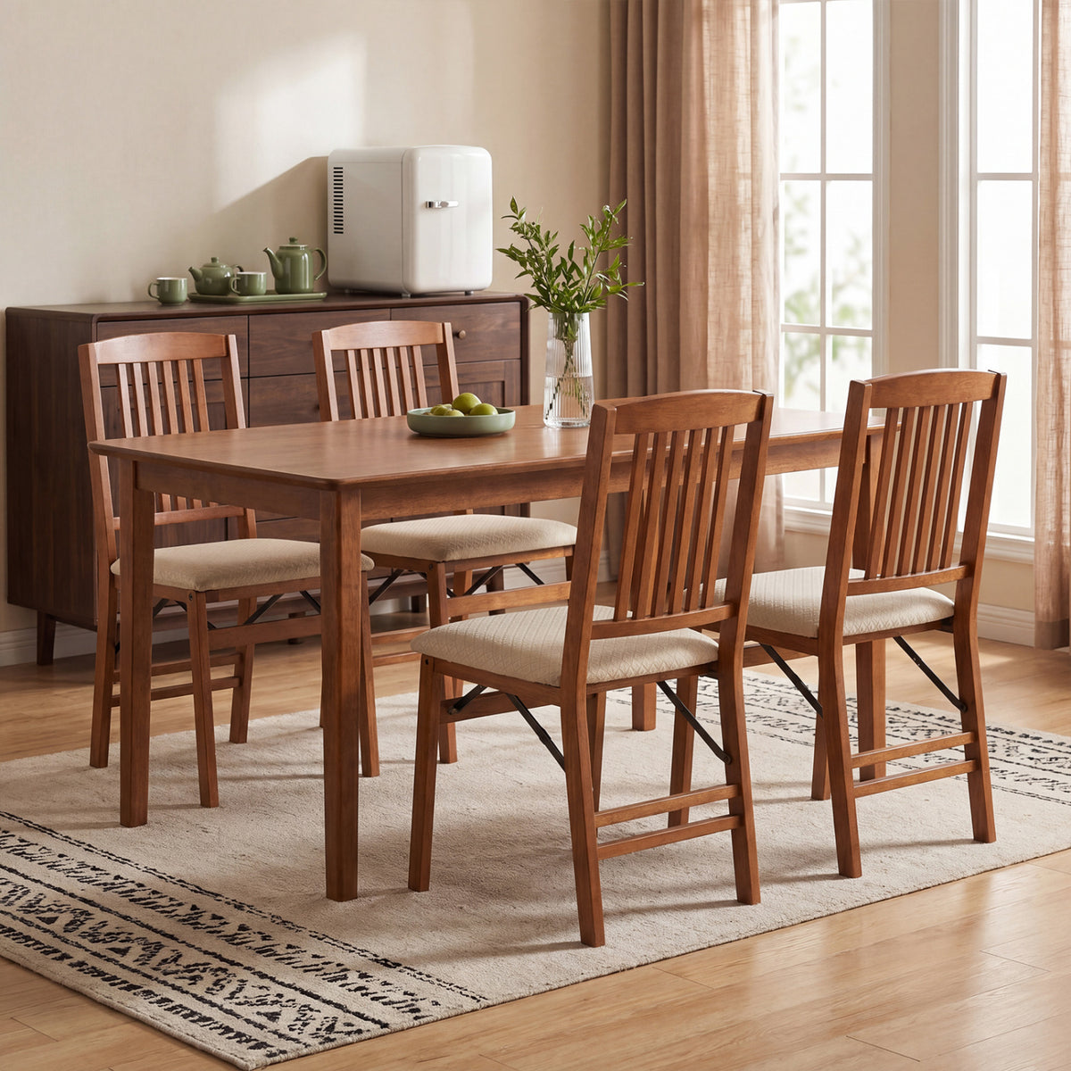 Set of 4 Foldable Upholstered Kitchen Chairs with Padded Seat-Beige view 2