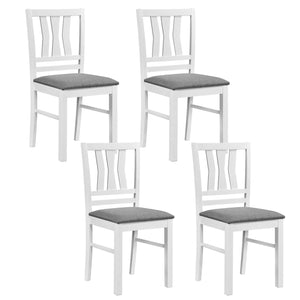 Set of 4 Linen Style Upholstered Kitchen Chairs with Wood Frames-White