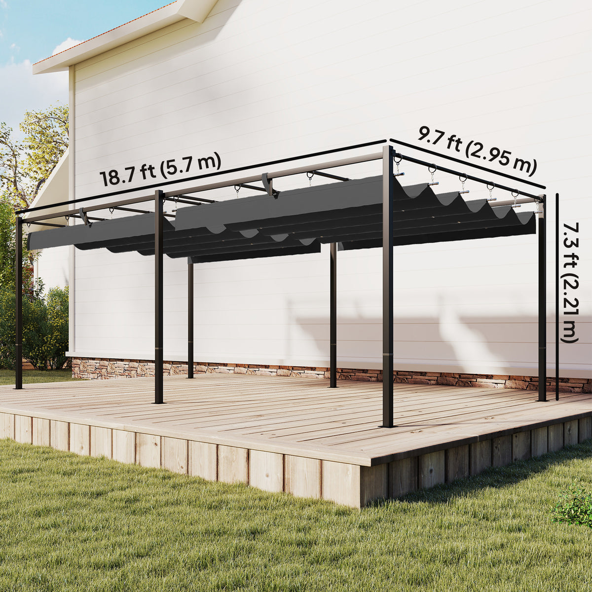 19' x 10' Pergola with Retractable Canopy, Patio Pergola with Sun Shade Shelter, UV50+, for Patio, Garden – view 2