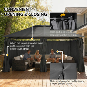 13'x 10' Soft-top Steel Patio Gazebo Canopy Party Tent with 6 Removable Curtains and Drainage Holes, Khaki – view 11
