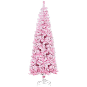 5 FT Snow Flocked Artificial Christmas Tree, Pencil Xmas Tree with Realistic Branches – view 8